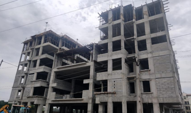 DRA Trinity construction update on 23-10-2025 showing Front View in Thoraipakkam, OMR, Chennai.